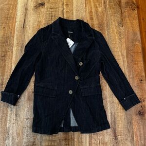 NIC + ZOE Women's dark blue jean Denim double breasted Blazer buttons NWT XS